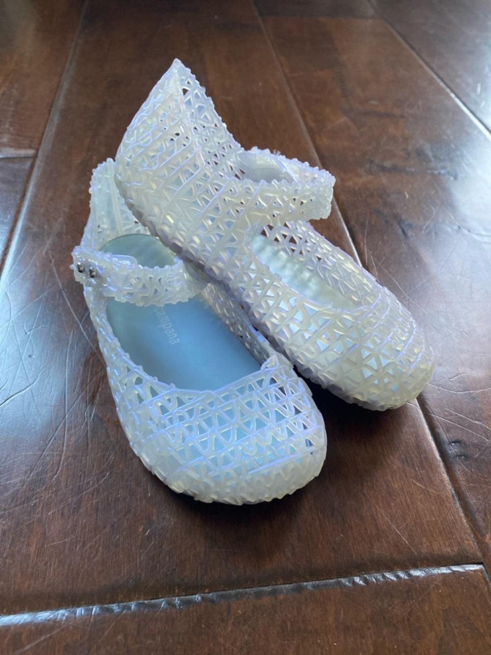 Mini Melissa Campana Girls' Iridescent Jelly Mary Jane Shoes - White